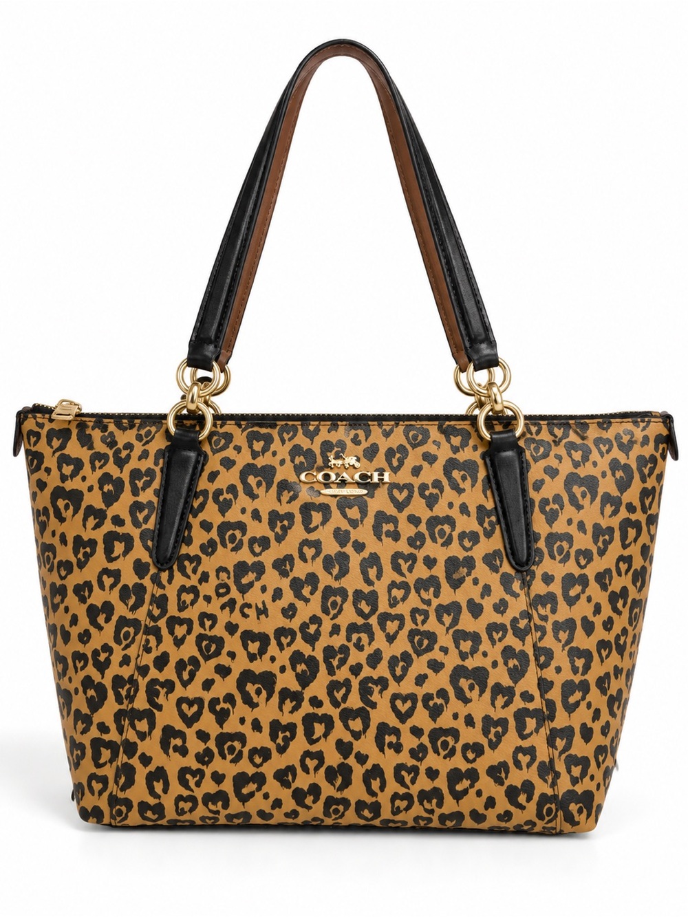 Coach Leopard Print Leather Wallet - Tan & Black with Gold Hardware